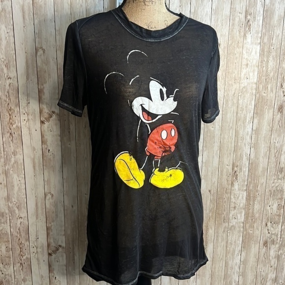 🌖 Disney Womens Faded Black Graphic T Shirt - Mickey Mouse - Size S